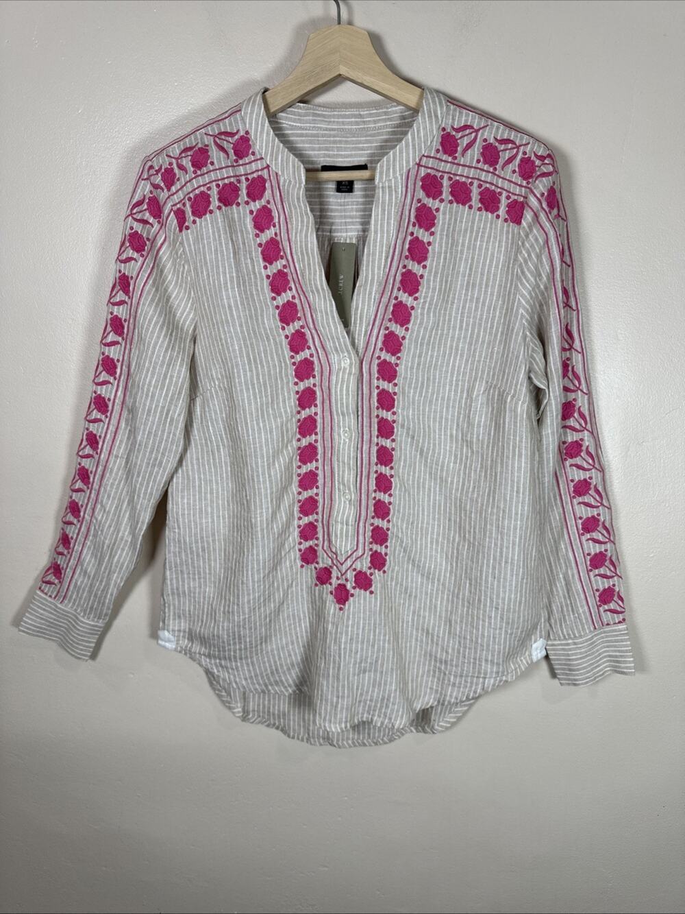 NWT J. Crew Women Top Tunic Linen Embroidered Coastal Pink Beach Preppy XS
